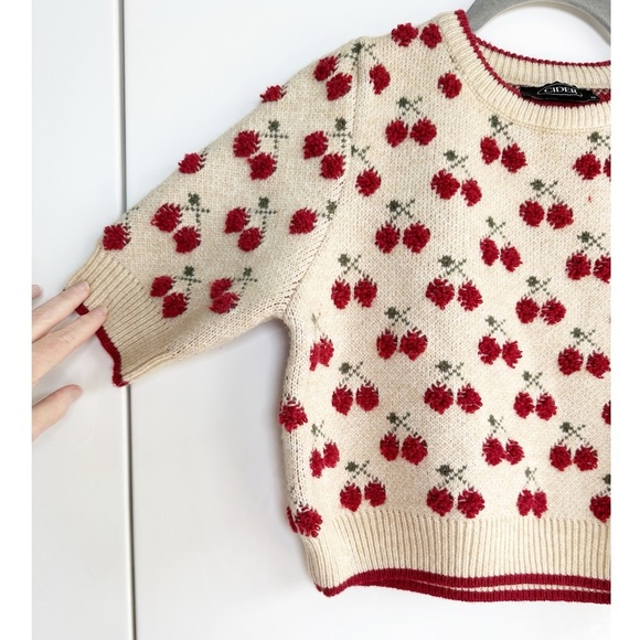 Cider Cherry Sweater Cropped Knit Crew Beck Size Medium Short Sleeve - Picture 2 of 5